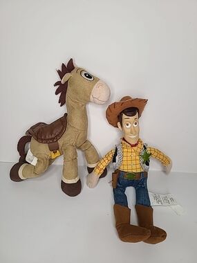 Disney Store Toy Story Woody Bullseye Plush Pair Vintage Hard Plastic Face Woody